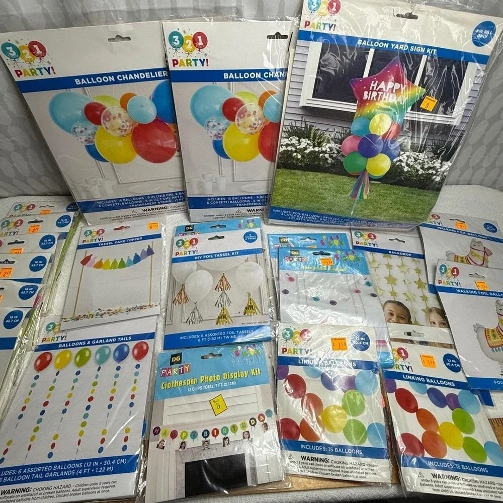 Party Balloons, Chandelier, Yard Sign Kit, Photo Display, Garlands & More